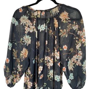 Clew Basic Black Floral Ruffle Maxi Long Sleeve Sheet Dress Women’s Size L